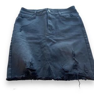 BBJ black denim skirt with raw hem some distressing pockets size medium